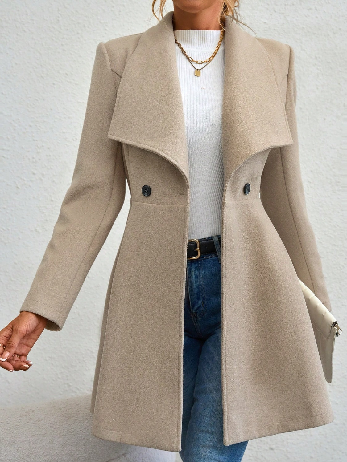Collared Neck Button Up Long Sleeve Coat - Charming Charlie