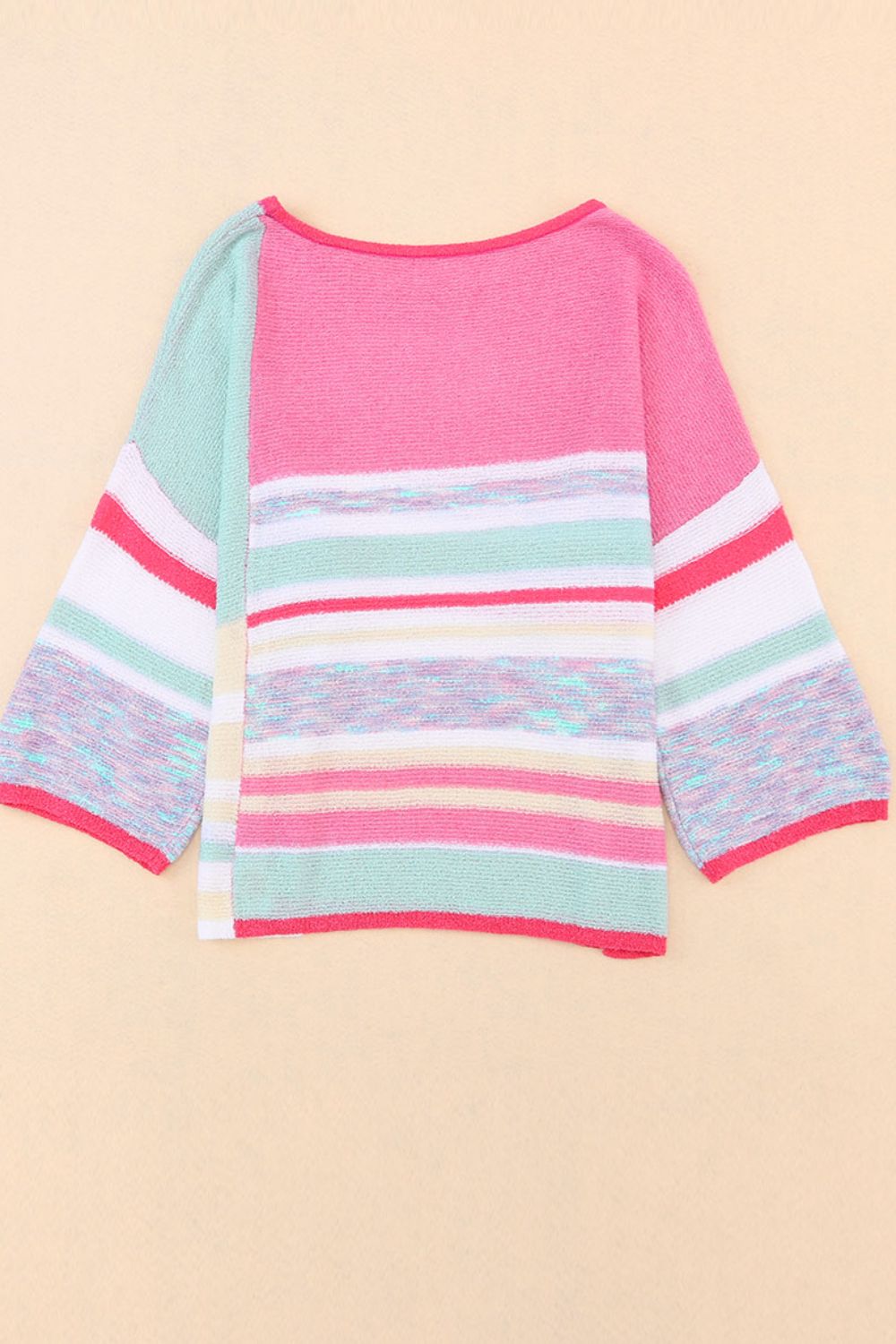 Contrast Round Neck Three-Quarter Sleeve Knit Top - Charming Charlie
