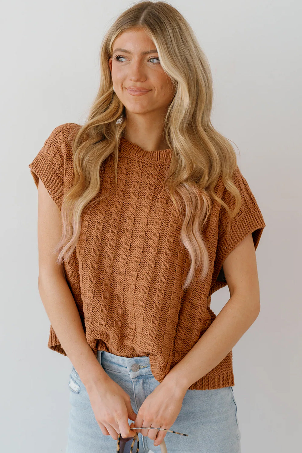 Round Neck Cap Sleeve Sweater Vest - Charming Charlie