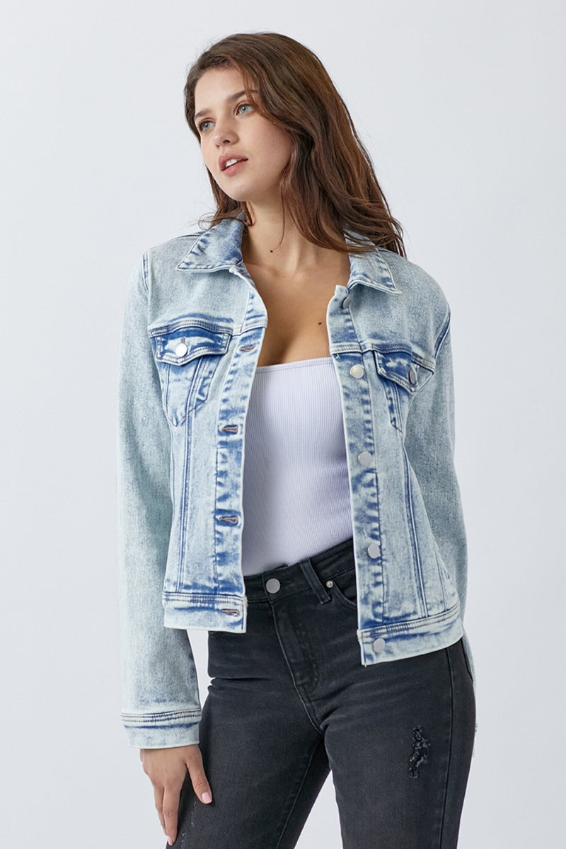 SO ME Zip Up And Buttoned Denim Jacket