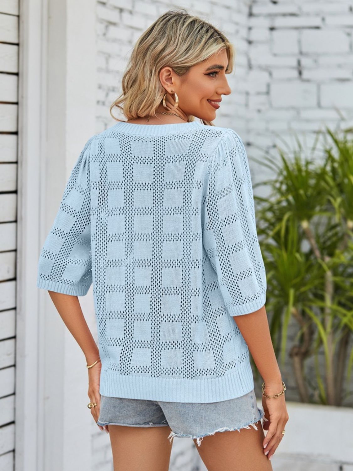 Openwork Round Neck Knit Top - Charming Charlie