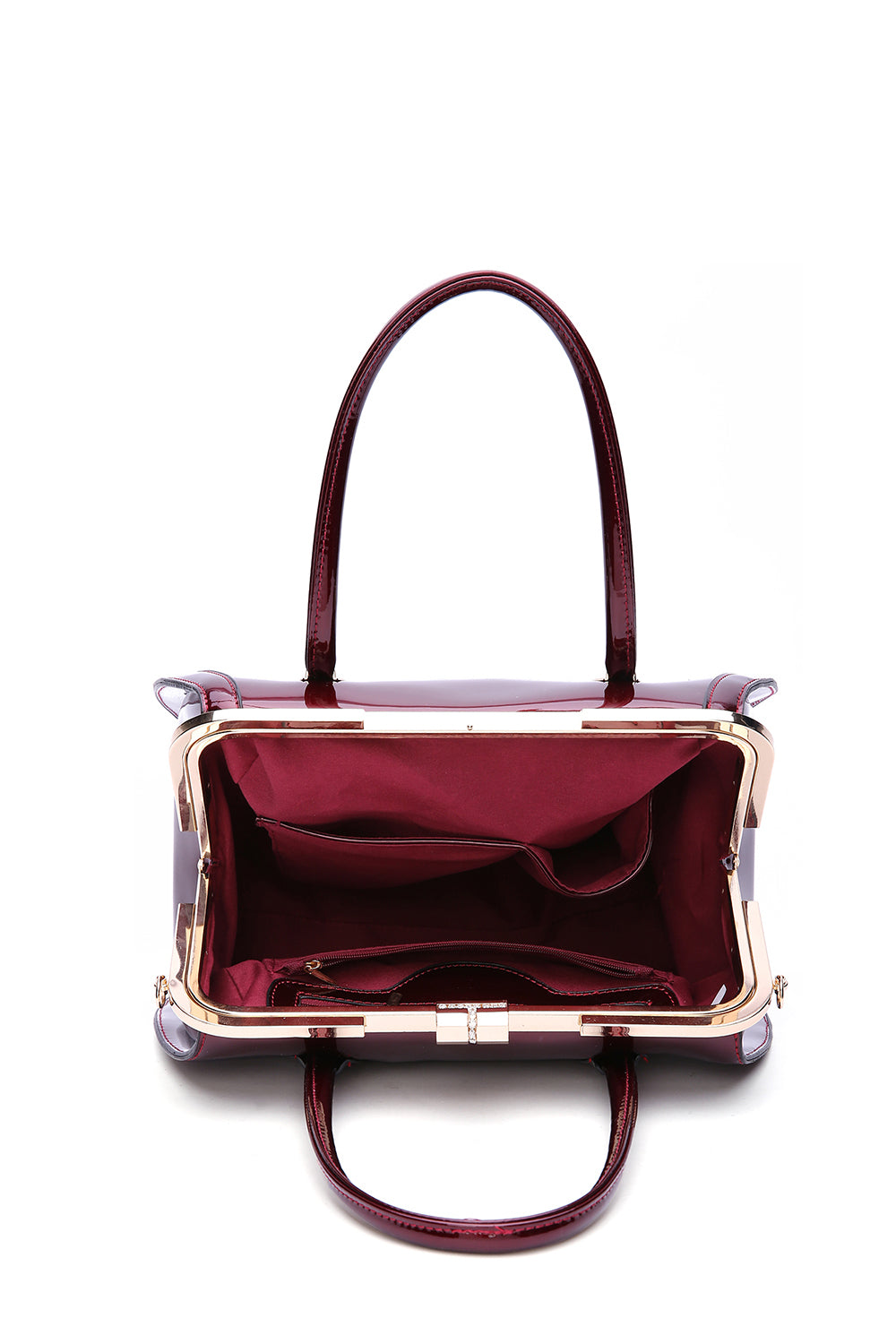 Patent Leather Double Handle Frame Satchel - Charming Charlie