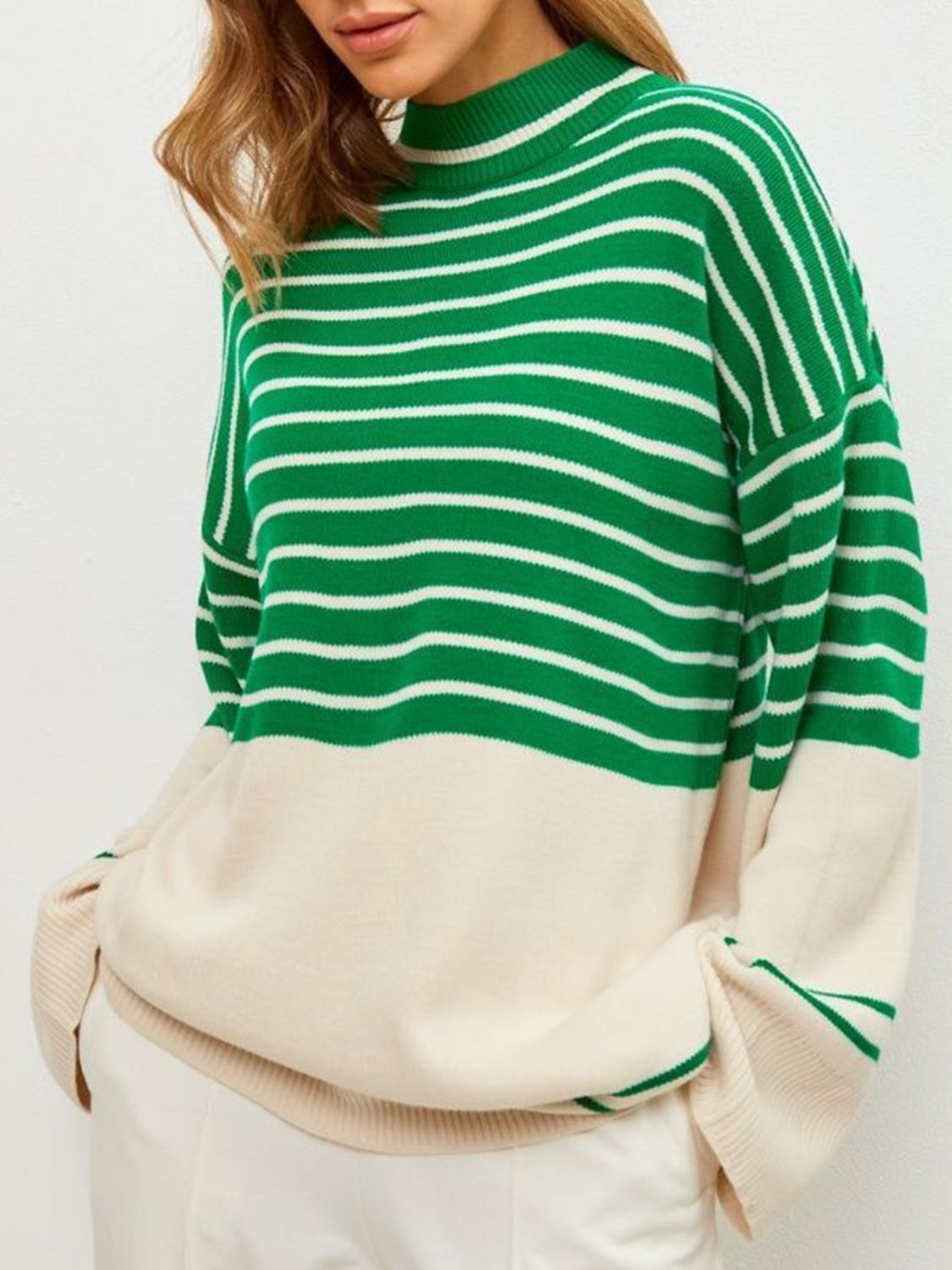 Striped Mock Neck Long Sleeve Sweater - Charming Charlie