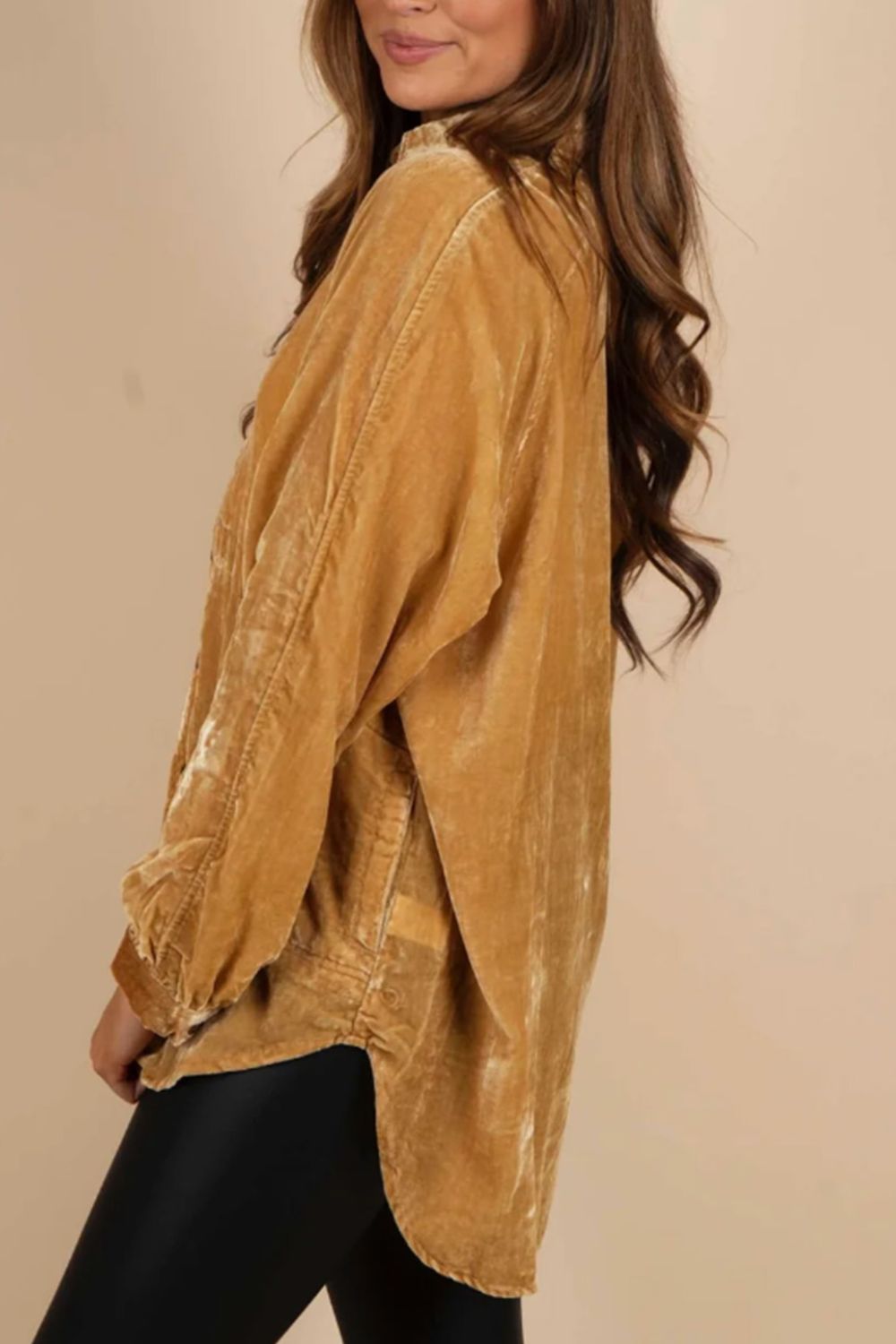 Button Down Loose Fit Velvet Shirt - Charming Charlie