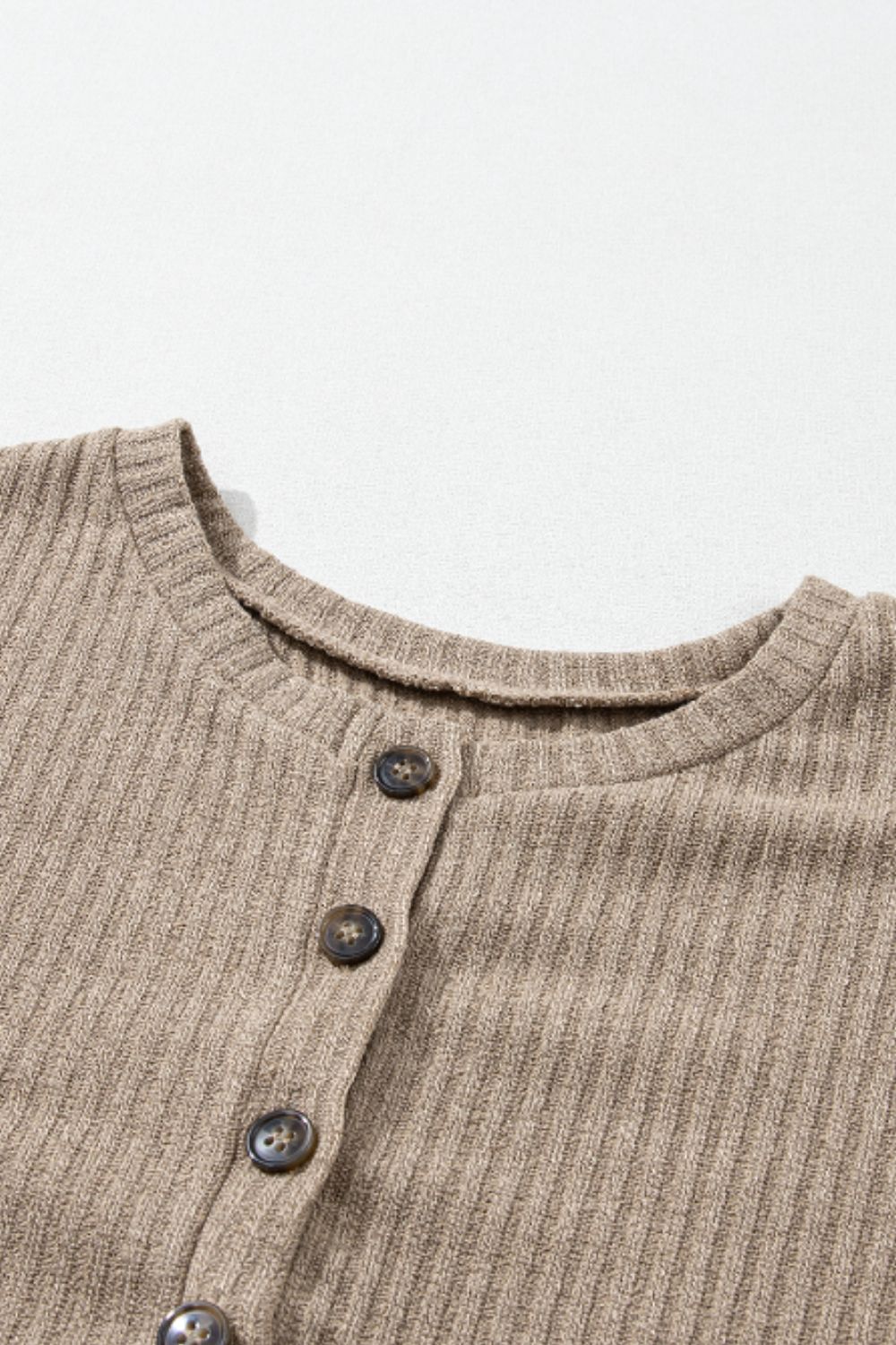 Quarter Button Round Neck Dropped Shoulder Knit Top - Charming Charlie