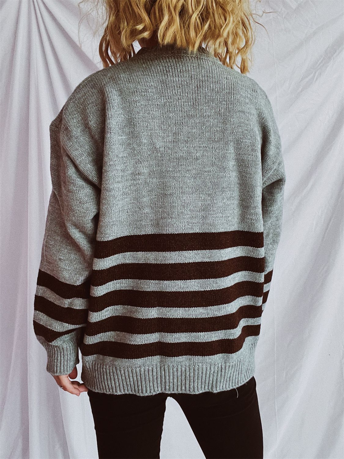 Striped Dropped Shoulder Long Sleeve Sweater - Charming Charlie