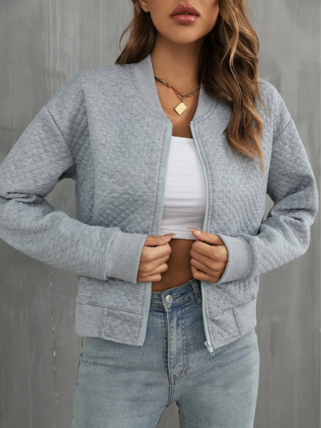 Zip Up Long Sleeve Jacket - Charming Charlie