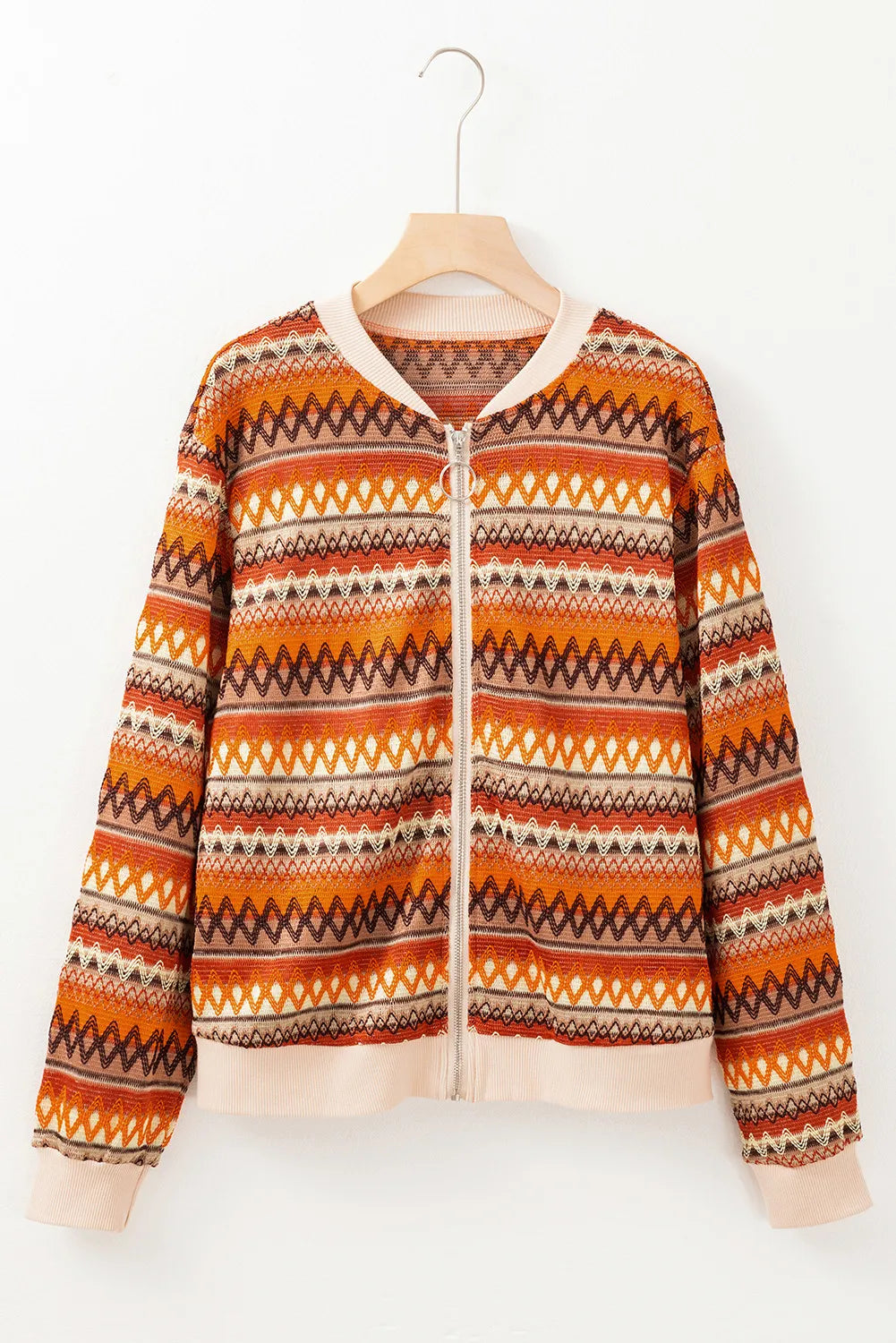 Contrast Baseball Collar Zip Up Jacket - Charming Charlie