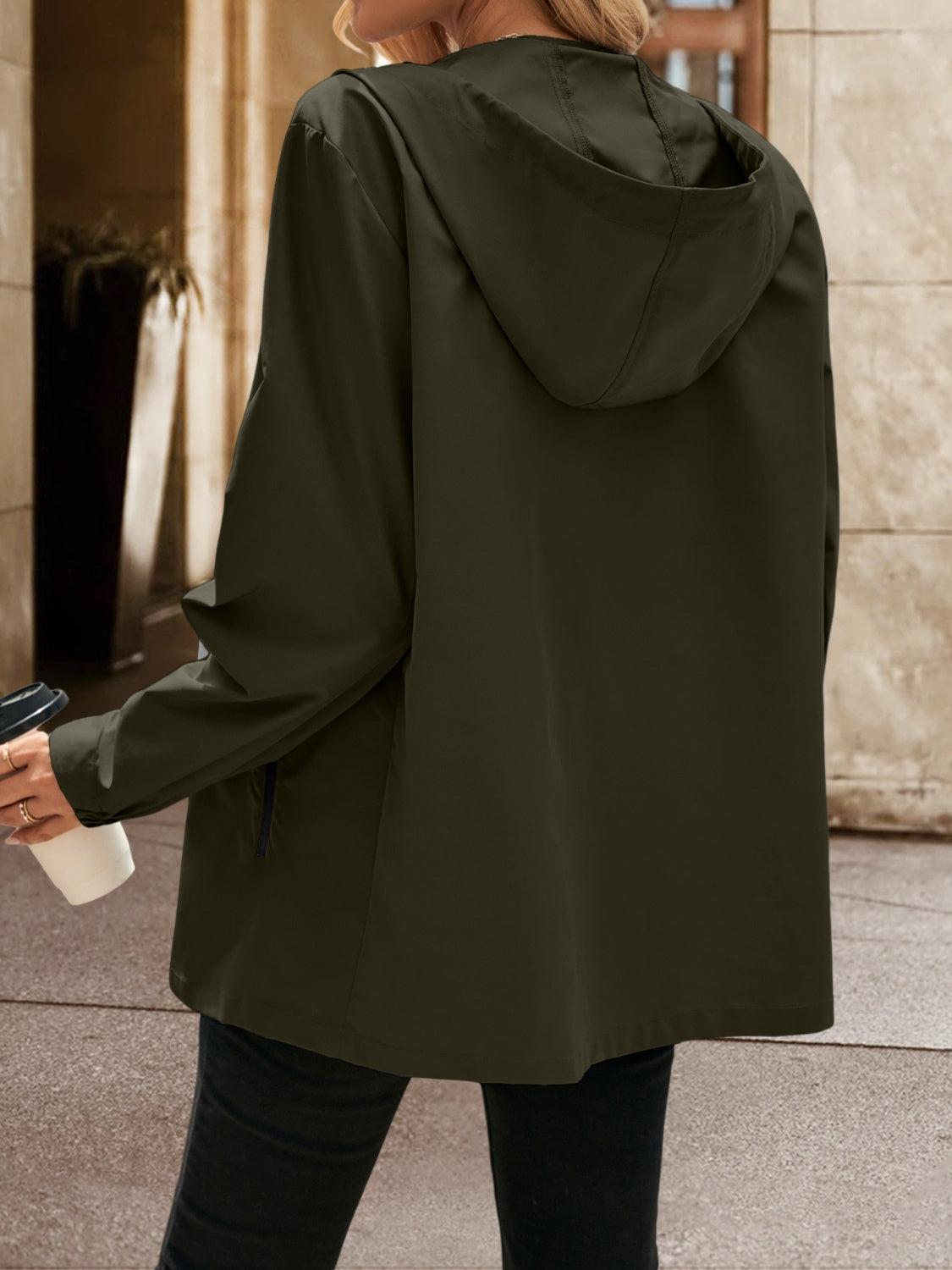 Pocketed Zip Up Hooded Jacket - Charming Charlie