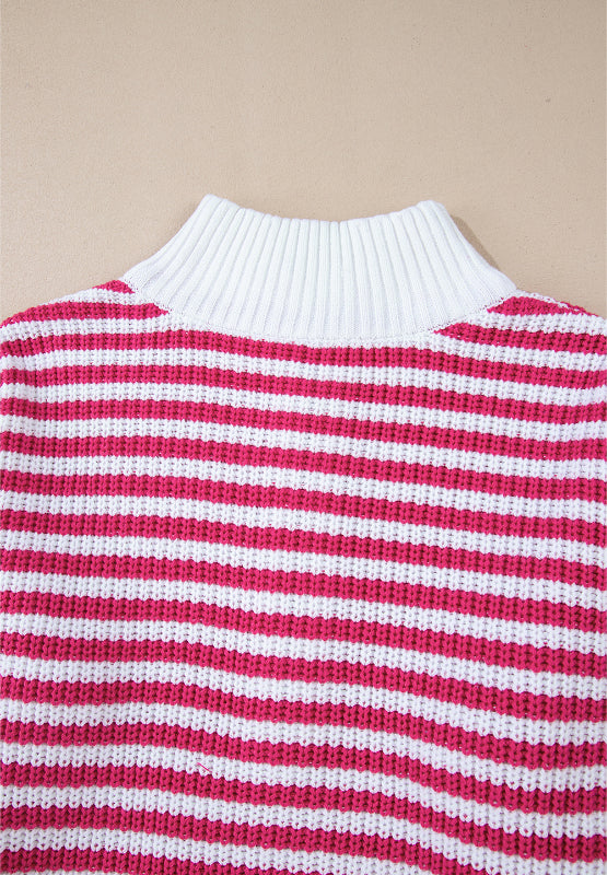 Striped Half Zip Mock Neck Long Sleeve Sweater - Charming Charlie