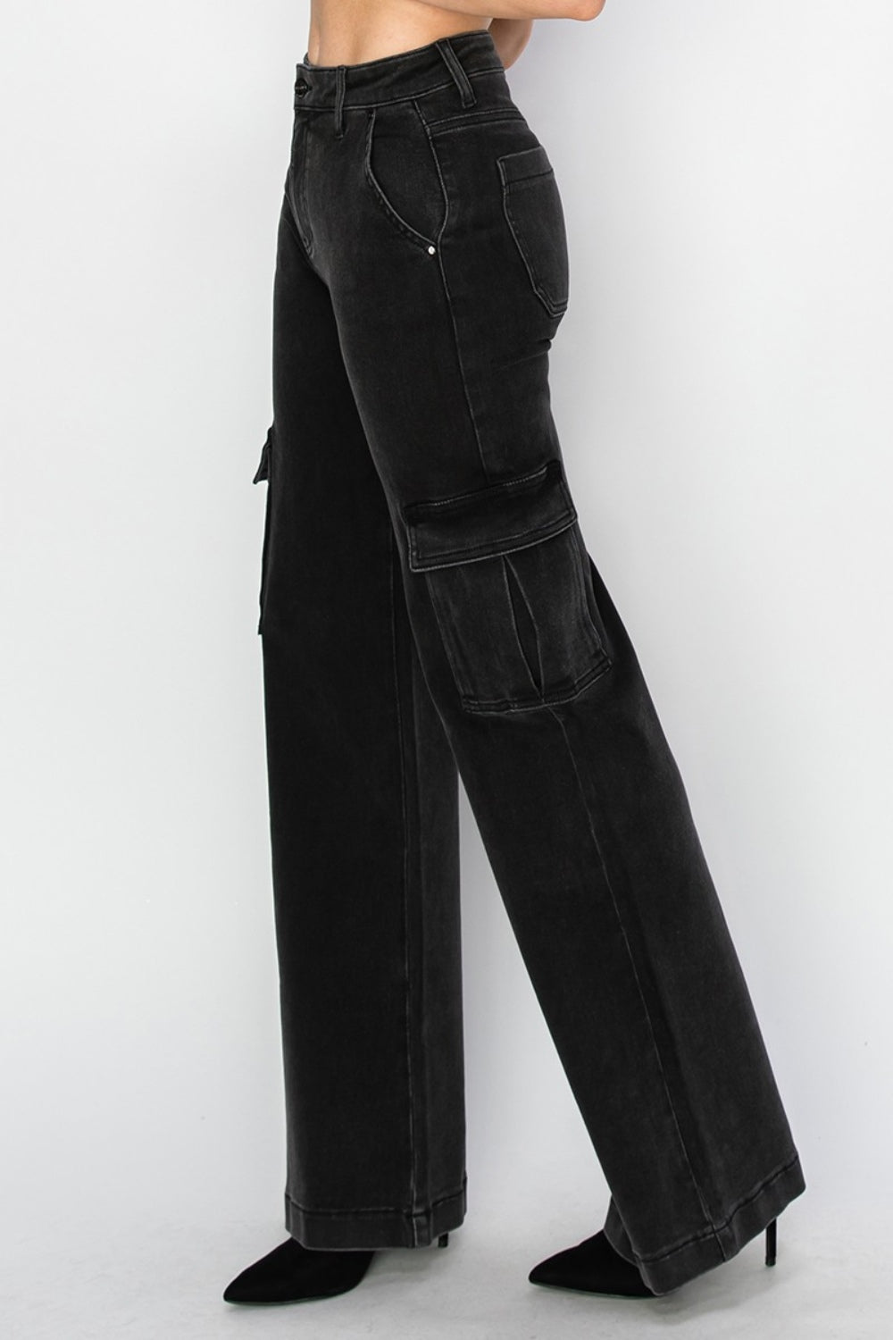 Risen Full Size High Rise Wide Leg Cargo Jeans - Charming Charlie