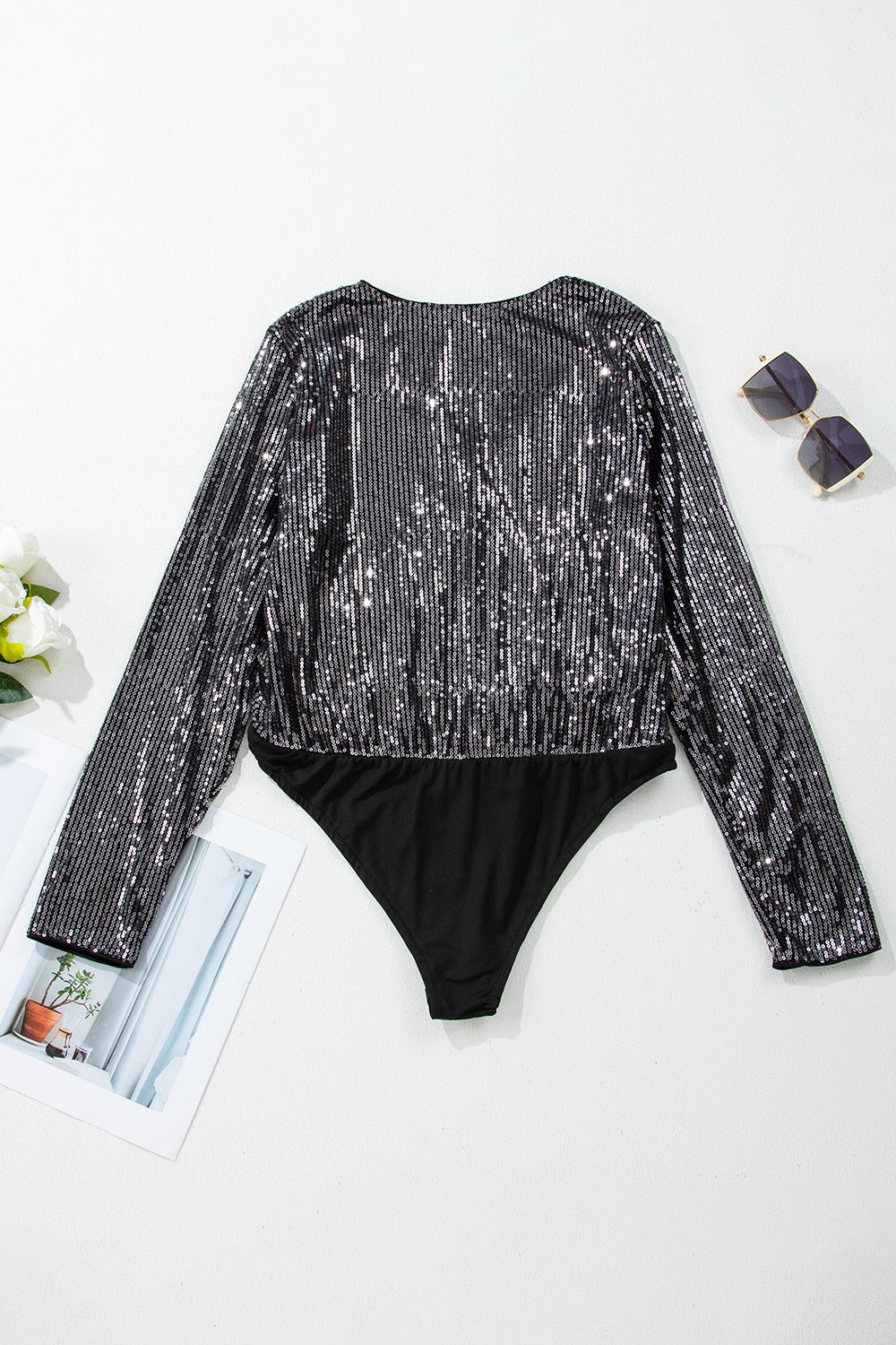 Sequin Surplice Long Sleeve Bodysuit - Charming Charlie