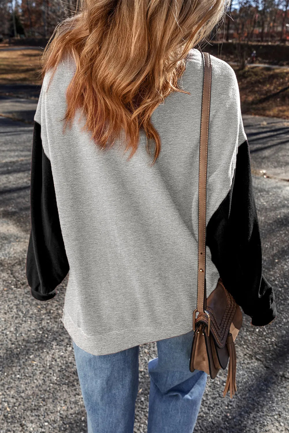 Contrast Round Neck Long Sleeve Sweatshirt - Charming Charlie