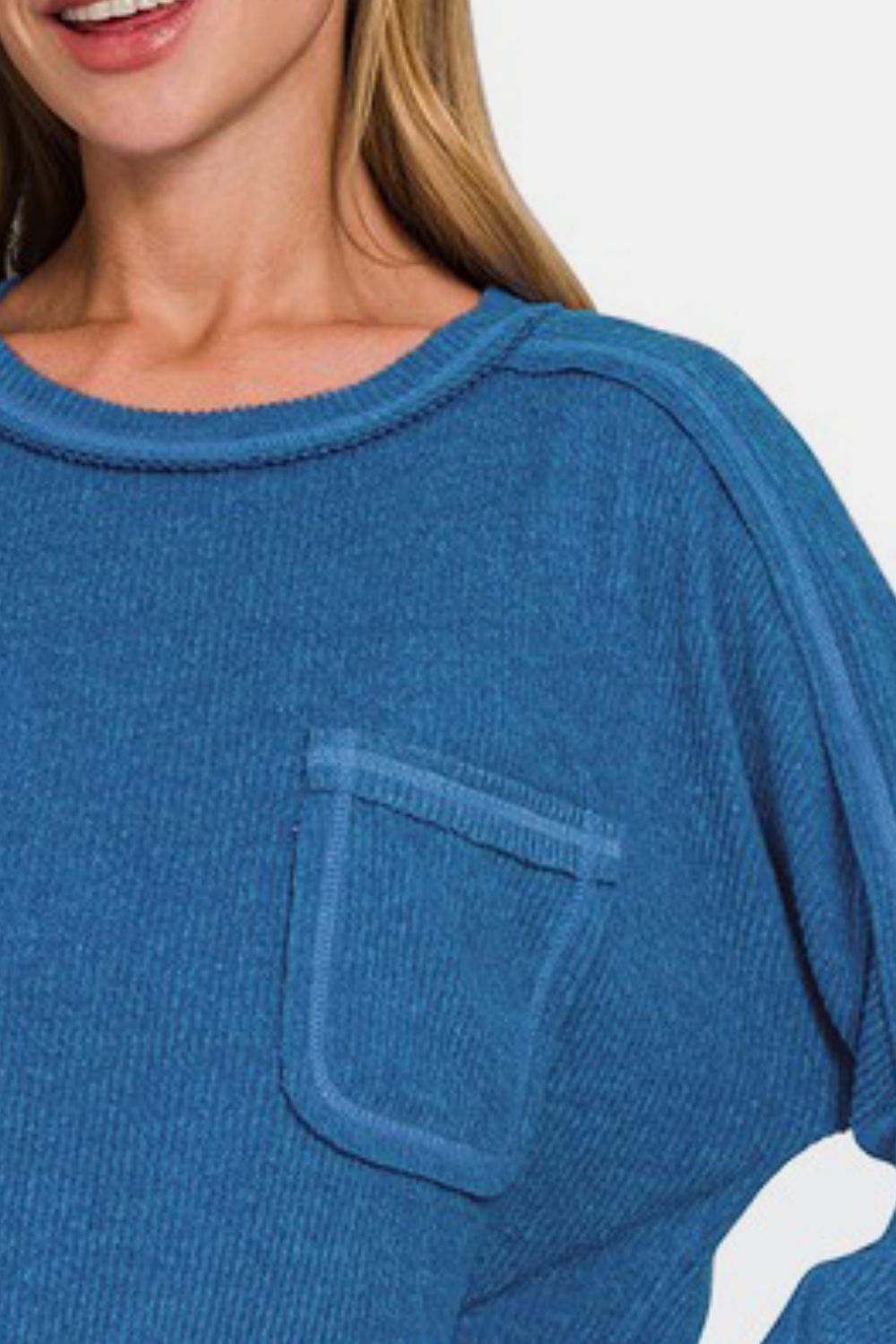 Zenana Full Size Contrast Stitching Brushed Ribbed Hacci Knit Top Plus Size - Charming Charlie