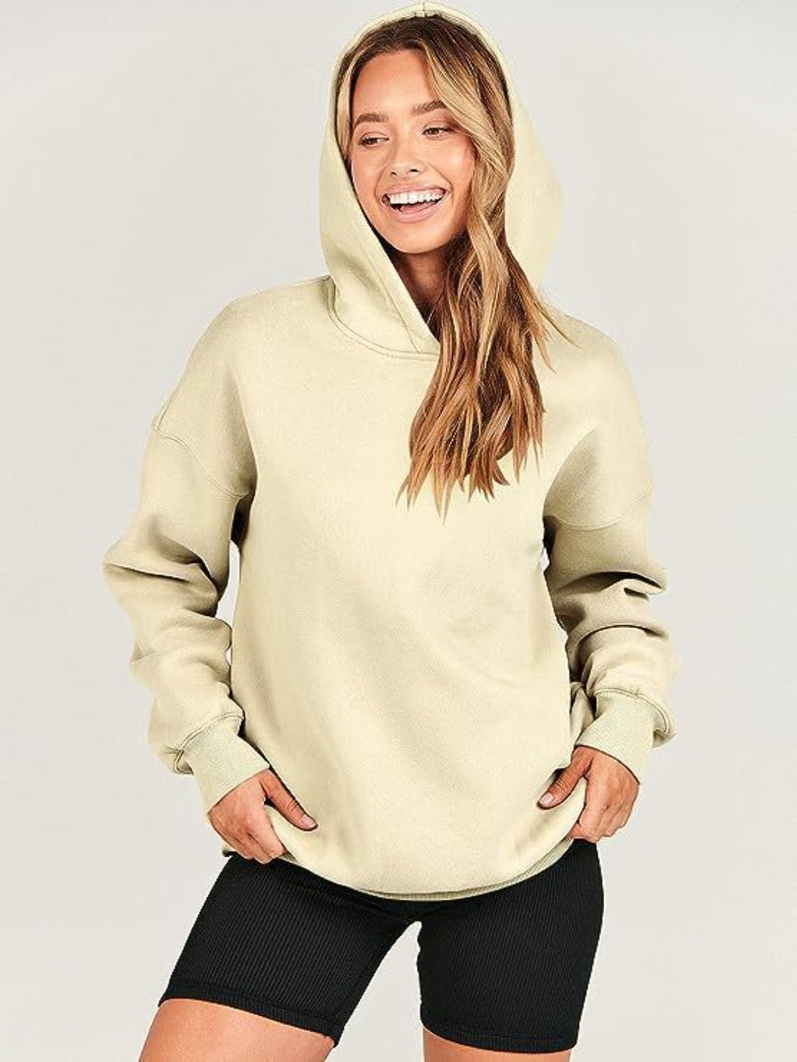 Dropped Shoulder Long Sleeve Hoodie - Charming Charlie