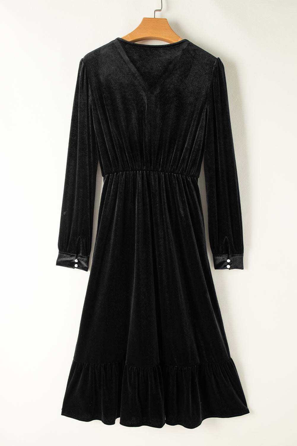 Ruffle Hem Slit V-Neck Long Sleeve Dress - Charming Charlie