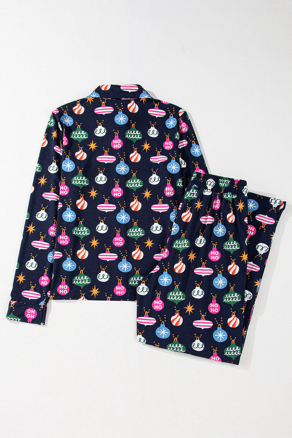 Christmas Lights Print Collared Neck Top and Pants Set - Charming Charlie