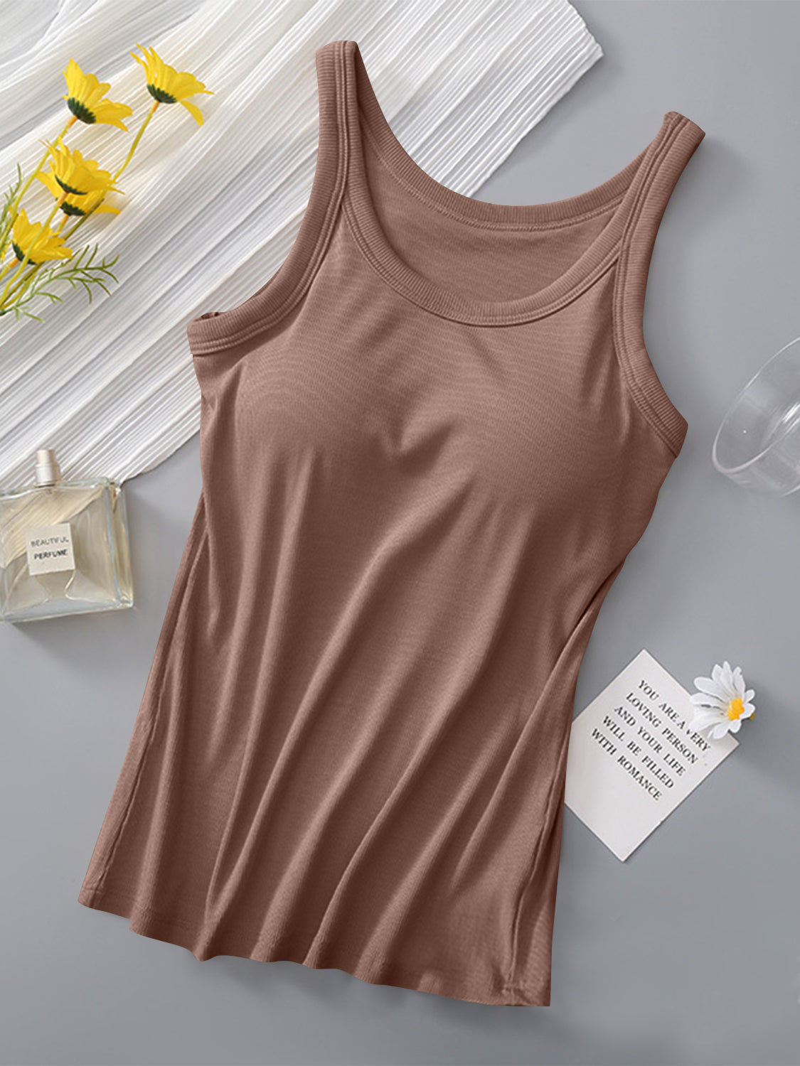 Round Neck Tank with Bra - Charming Charlie