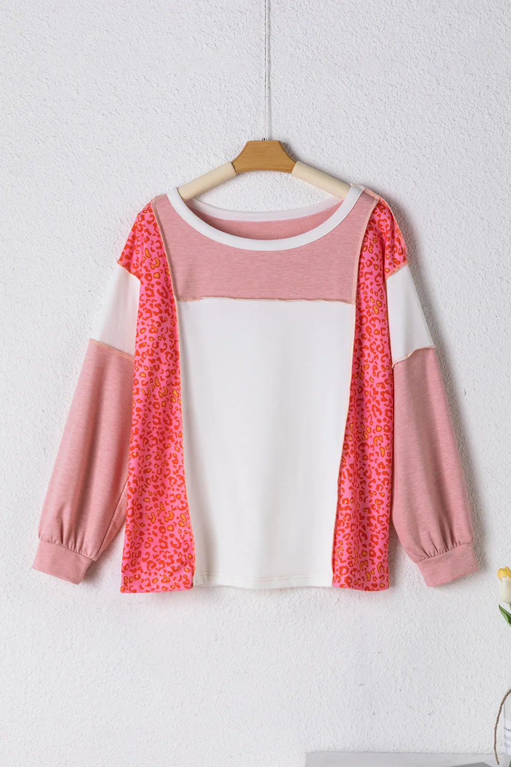Exposed Seam Leopard Color Block Round Neck Top - Charming Charlie