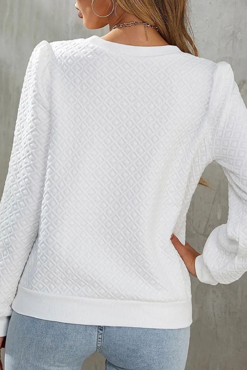 Textured Round Neck Long Sleeve Top - Charming Charlie