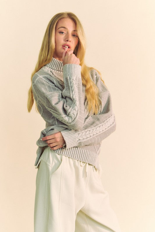 Davi & Dani Cable-Knit Turtleneck Dropped Shoulder Sweater - Charming Charlie