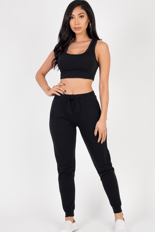 French Terry Cropped Tank Top & Joggers Set - Charming Charlie