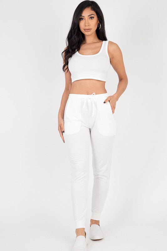 French Terry Cropped Tank Top & Joggers Set - Charming Charlie