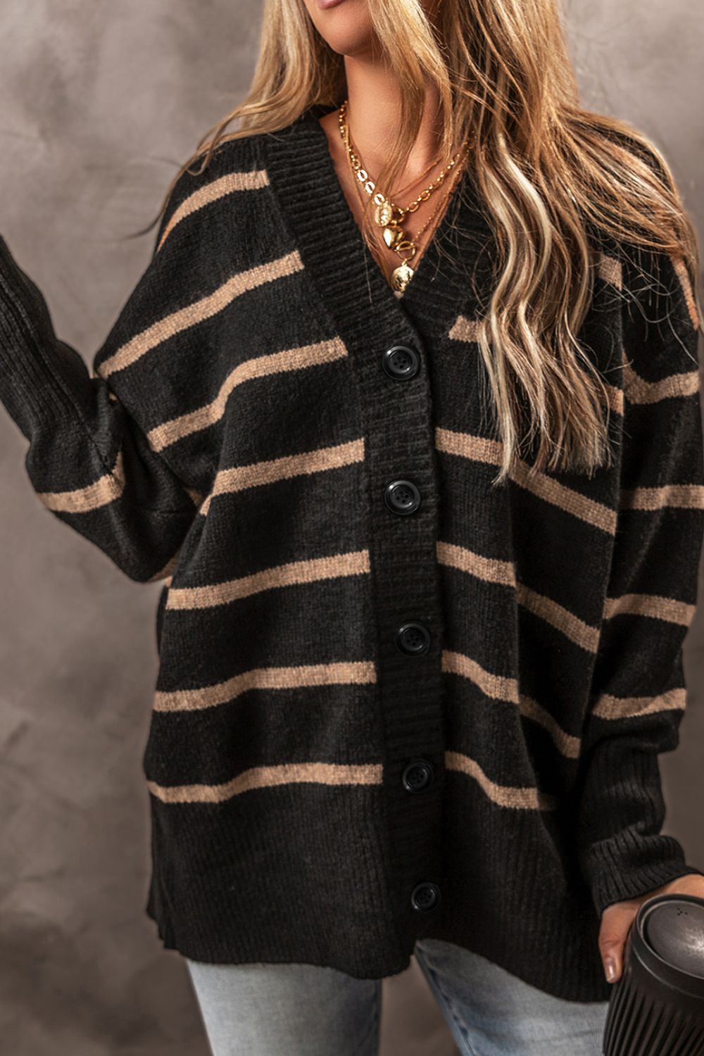 Striped Button Down Long Sleeve Cardigan - Charming Charlie