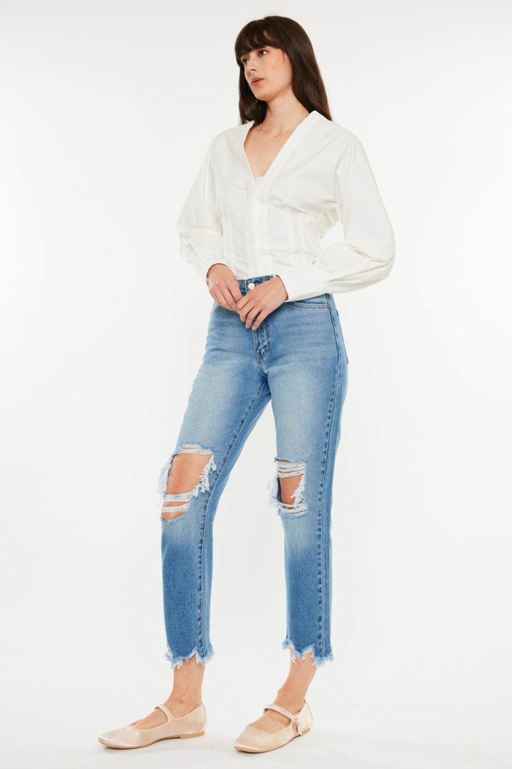 Kancan Distressed Frayed Hem Cropped Jeans - Charming Charlie