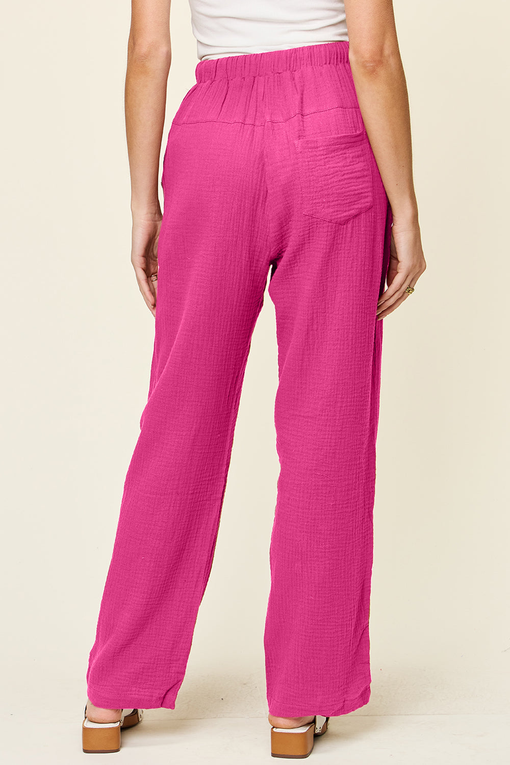 Double Take Full Size Texture Drawstring Straight Pants - Charming Charlie