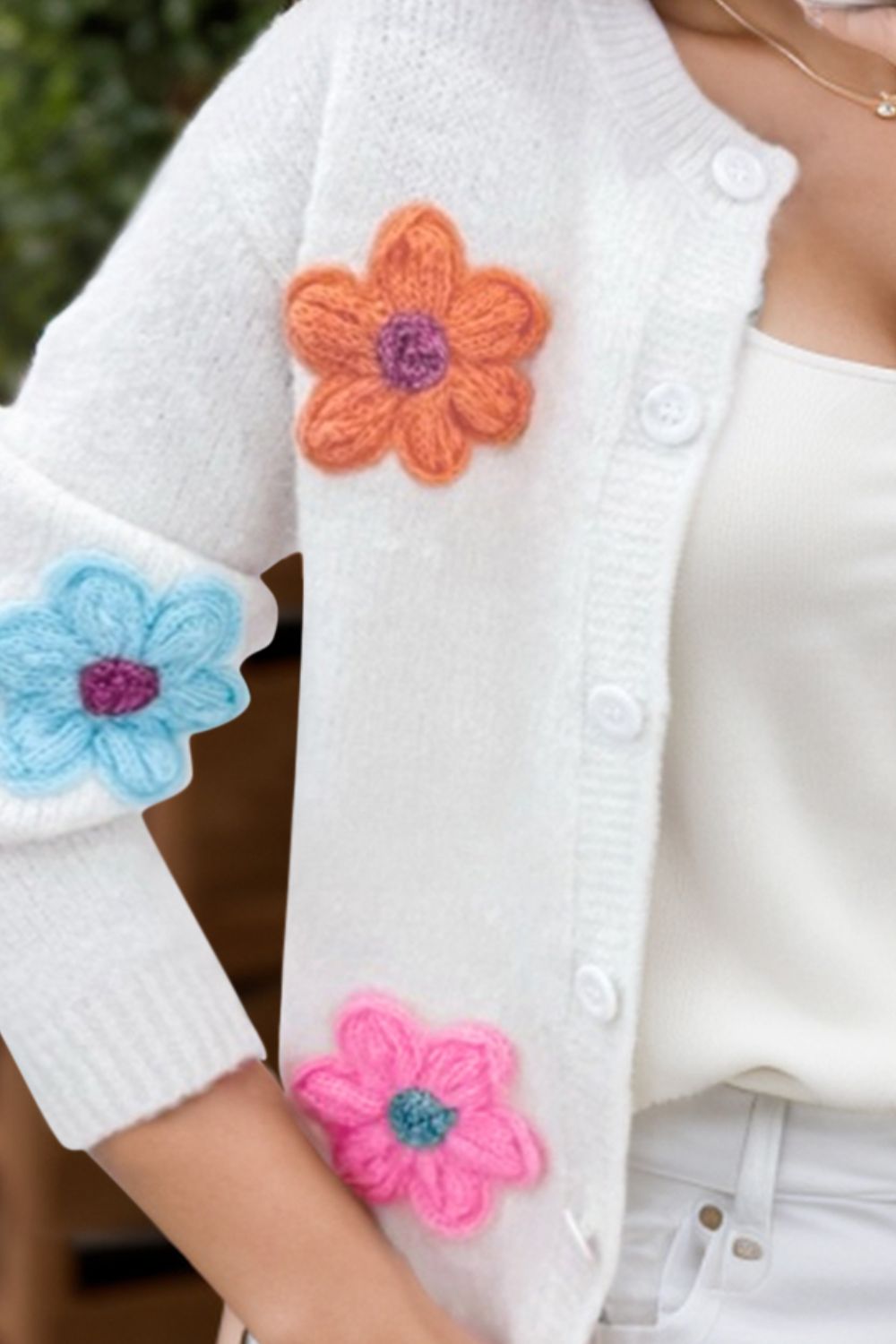 Flower Dropped Shoulder Long Sleeve Cardigan - Charming Charlie
