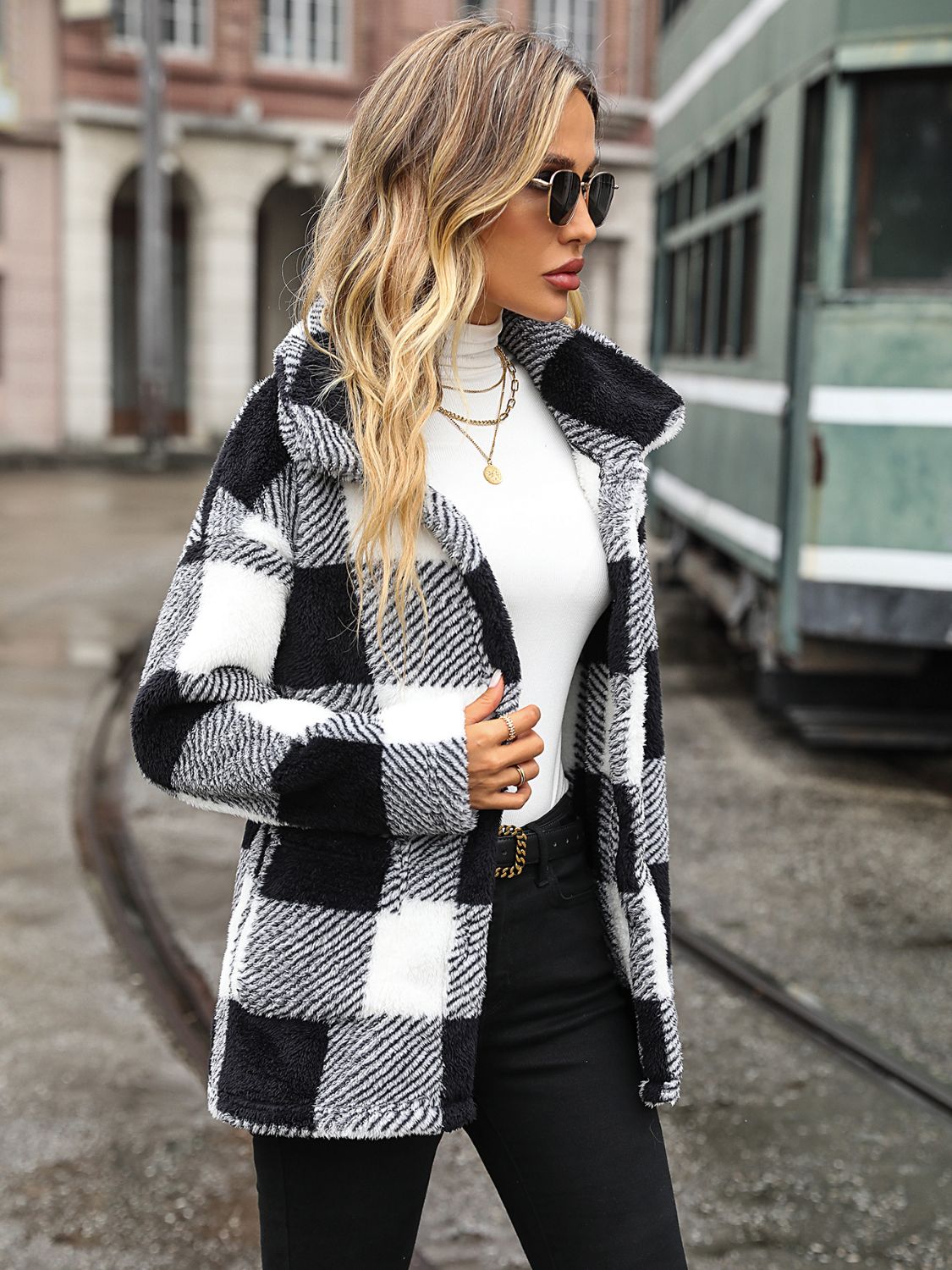 Plaid Collared Neck Button Down Jacket - Charming Charlie
