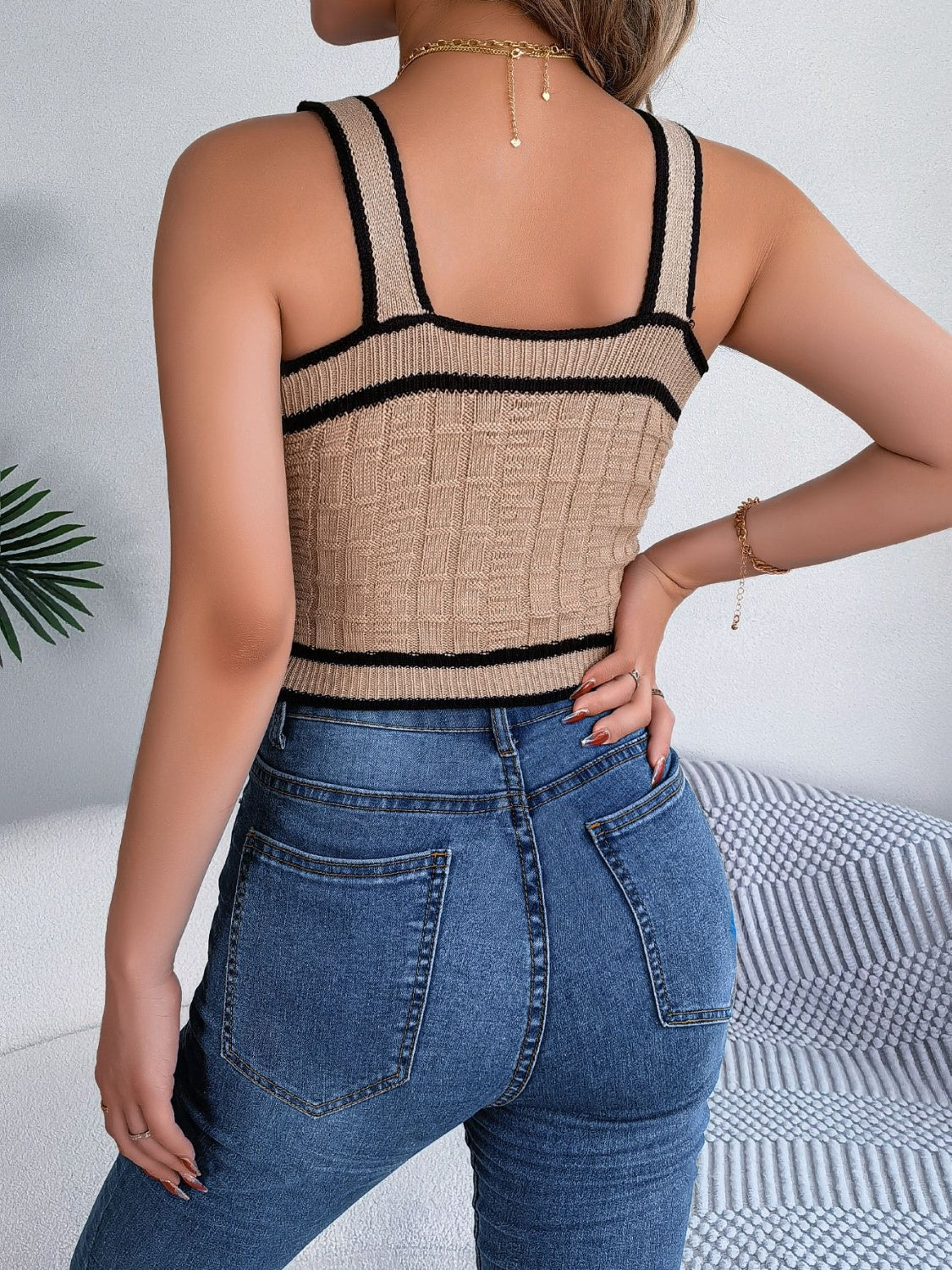 Decorative Button Wide Strap Knit Cami - Charming Charlie