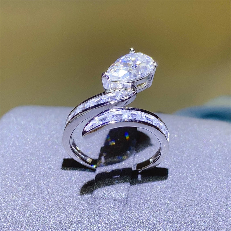 3 Carat Moissanite Zircon 925 Sterling Silver Bypass Ring - Charming Charlie