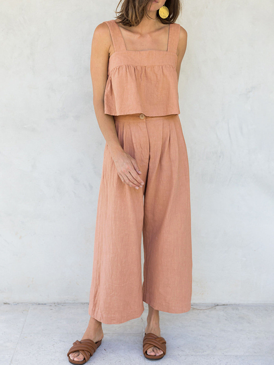 Square Neck Wide Strap Top and Pants Set - Charming Charlie