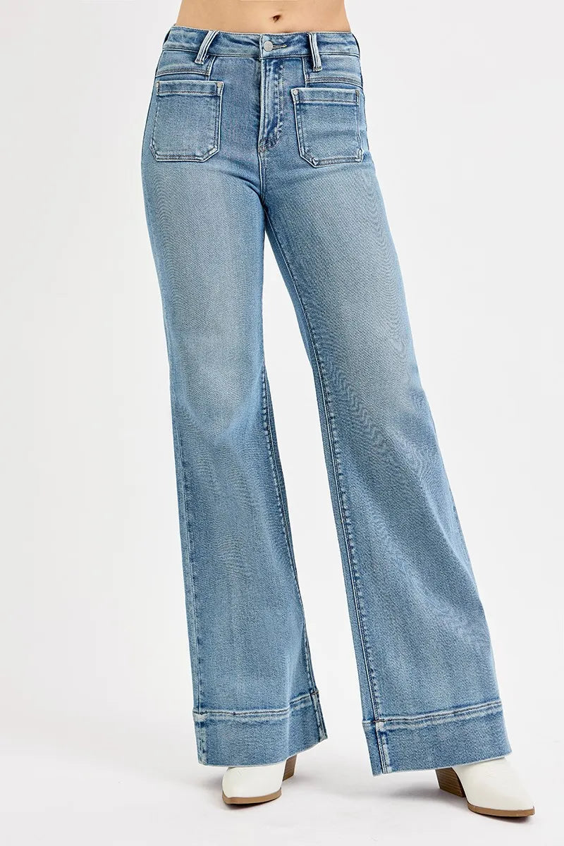 Risen Full Size Straight Leg Jeans With Pockets Plus Size
