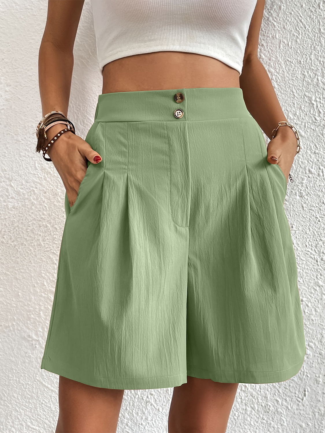 Pocketed Half Elastic Waist Shorts - Charming Charlie