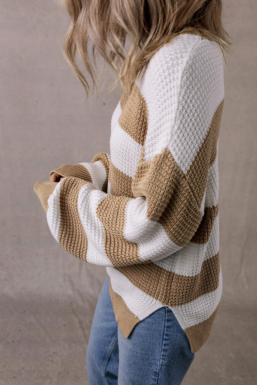 Color Block Round Neck Sweater - Charming Charlie