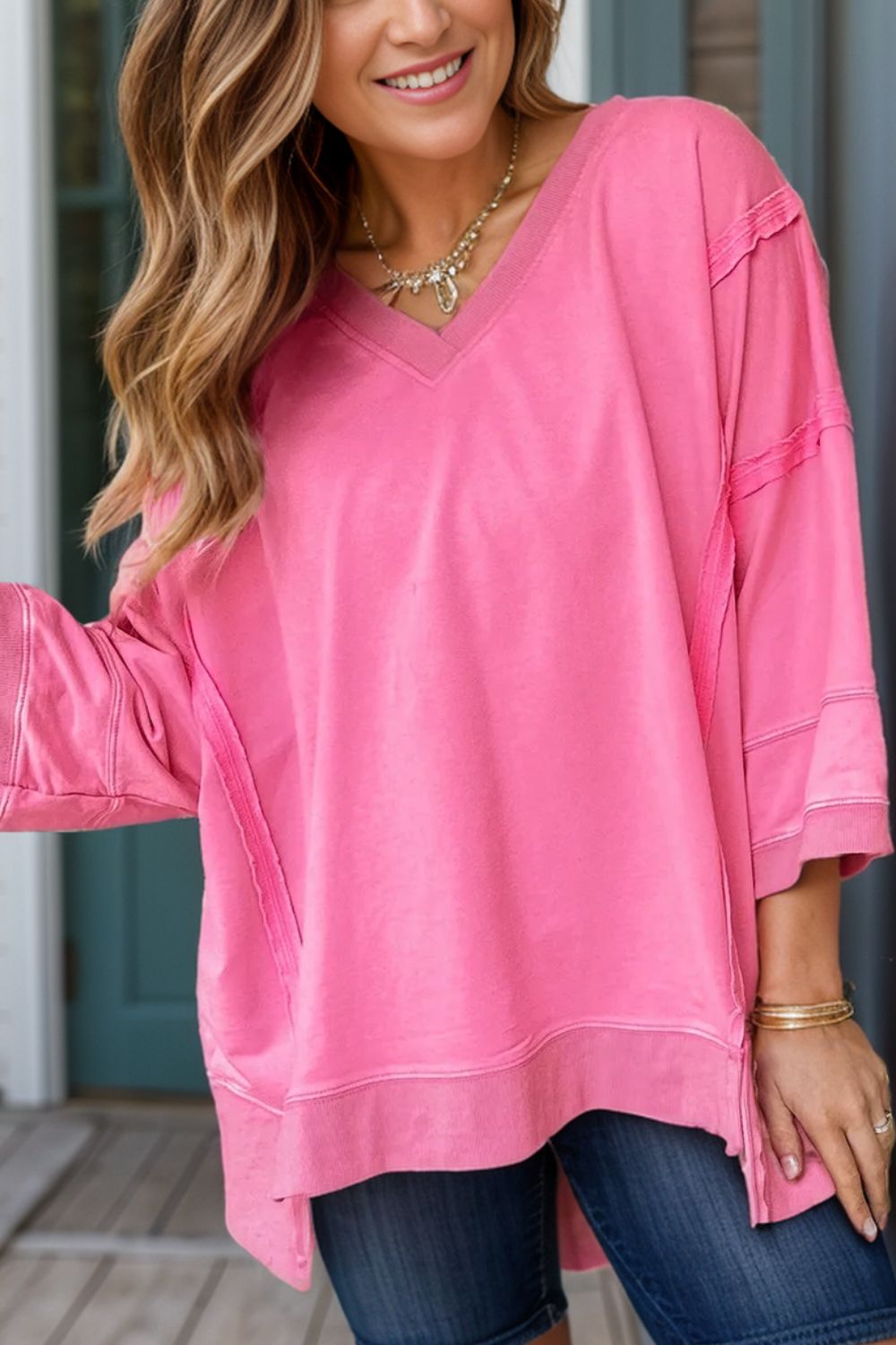 Exposed Seam V-Neck Blouse - Charming Charlie