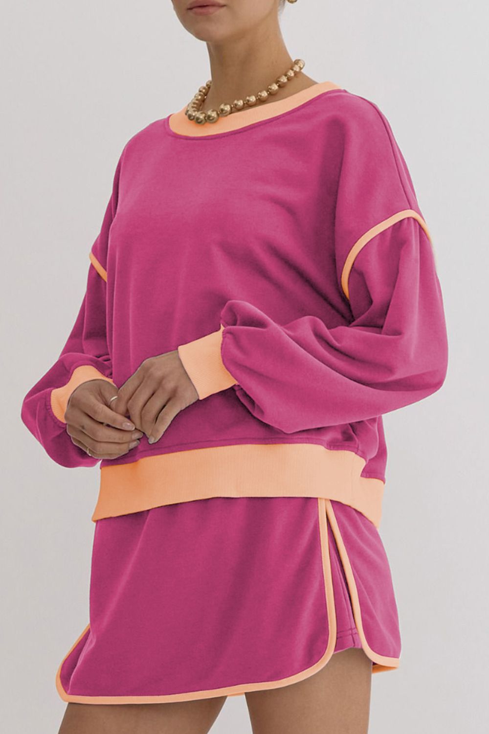 Contrast Trim Round Neck Top and Skort Set - Charming Charlie