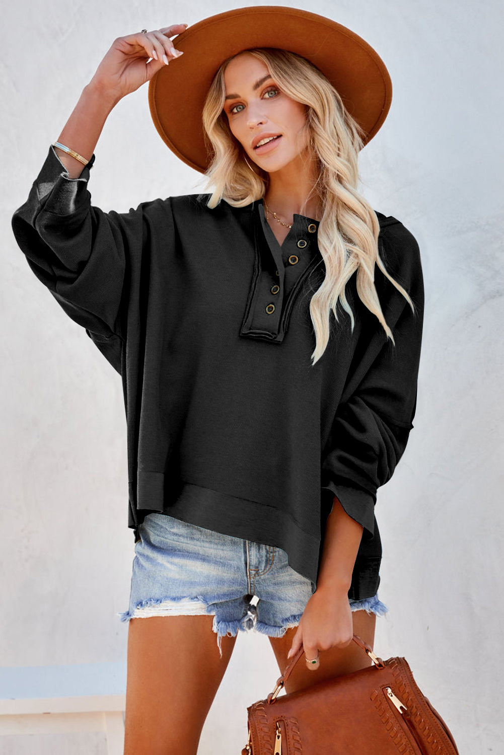 Exposed Seam Long Sleeve Hoodie - Charming Charlie
