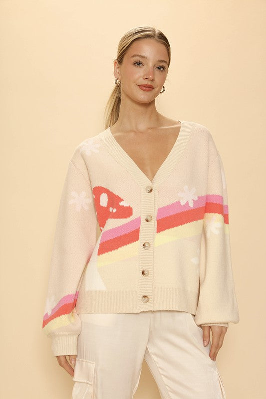 Retro stripe mushroom knit cardigan - Charming Charlie