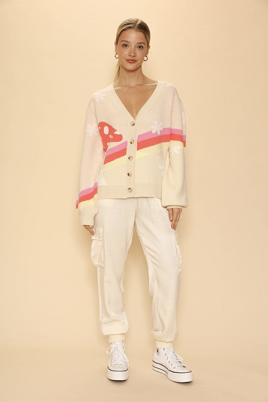 Retro stripe mushroom knit cardigan - Charming Charlie