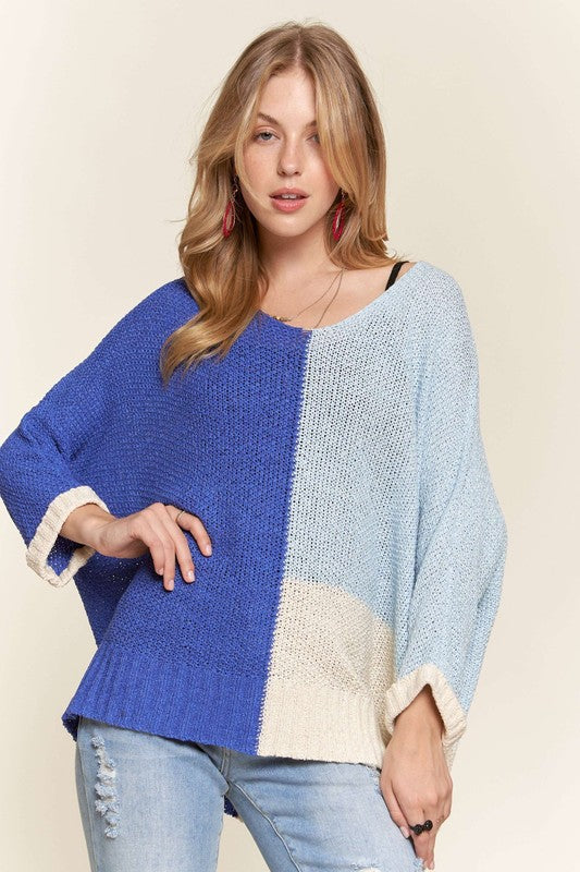 ADORA High-Low Side Slit V-Neck Sweater