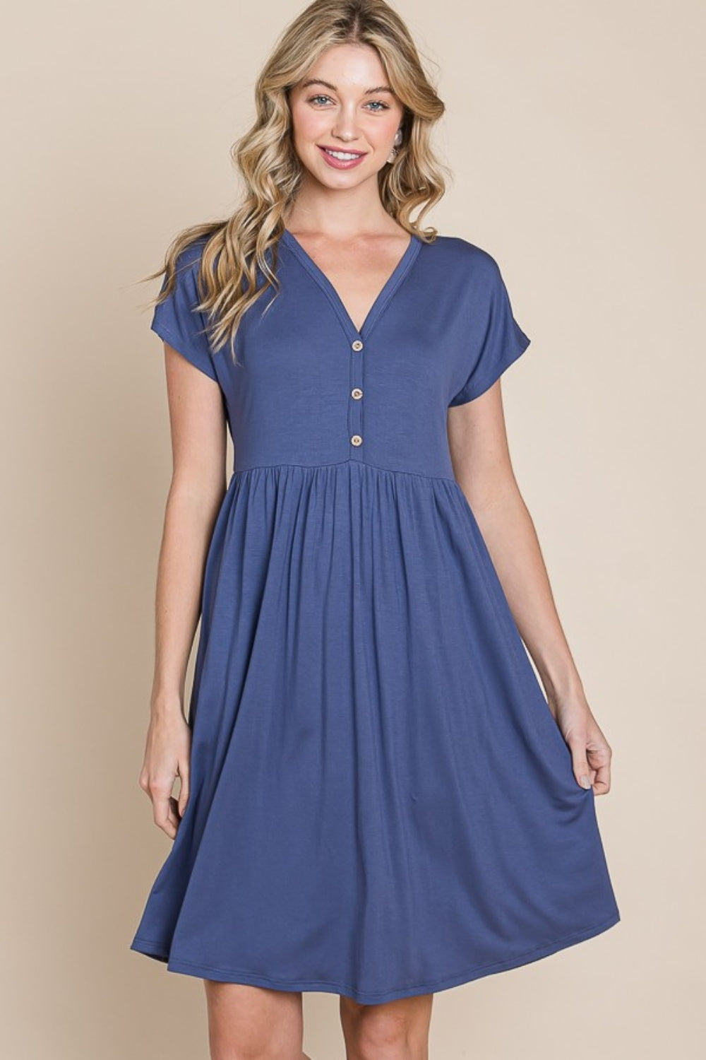 BOMBOM V-Neck Short Sleeve Dress - Charming Charlie
