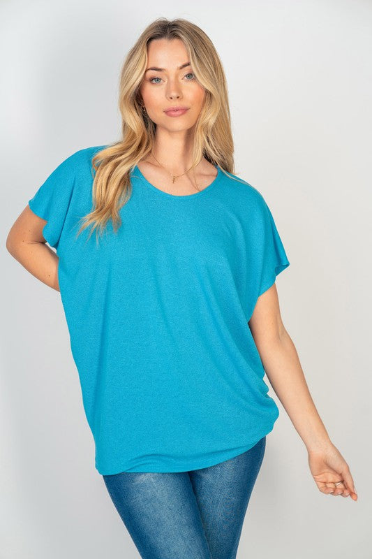 Short Sleeve Dolman Top in Turquoise - Charming Charlie