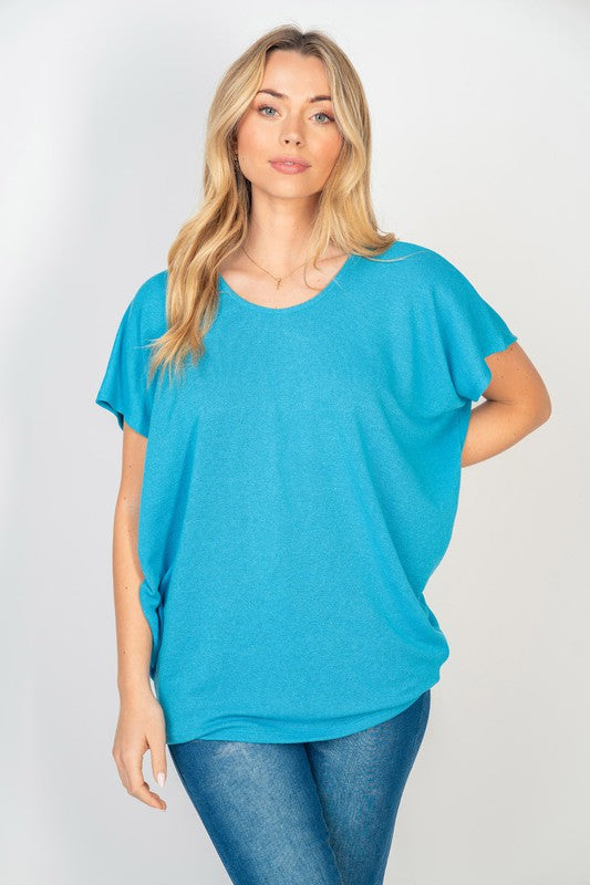 Short Sleeve Dolman Top in Turquoise - Charming Charlie