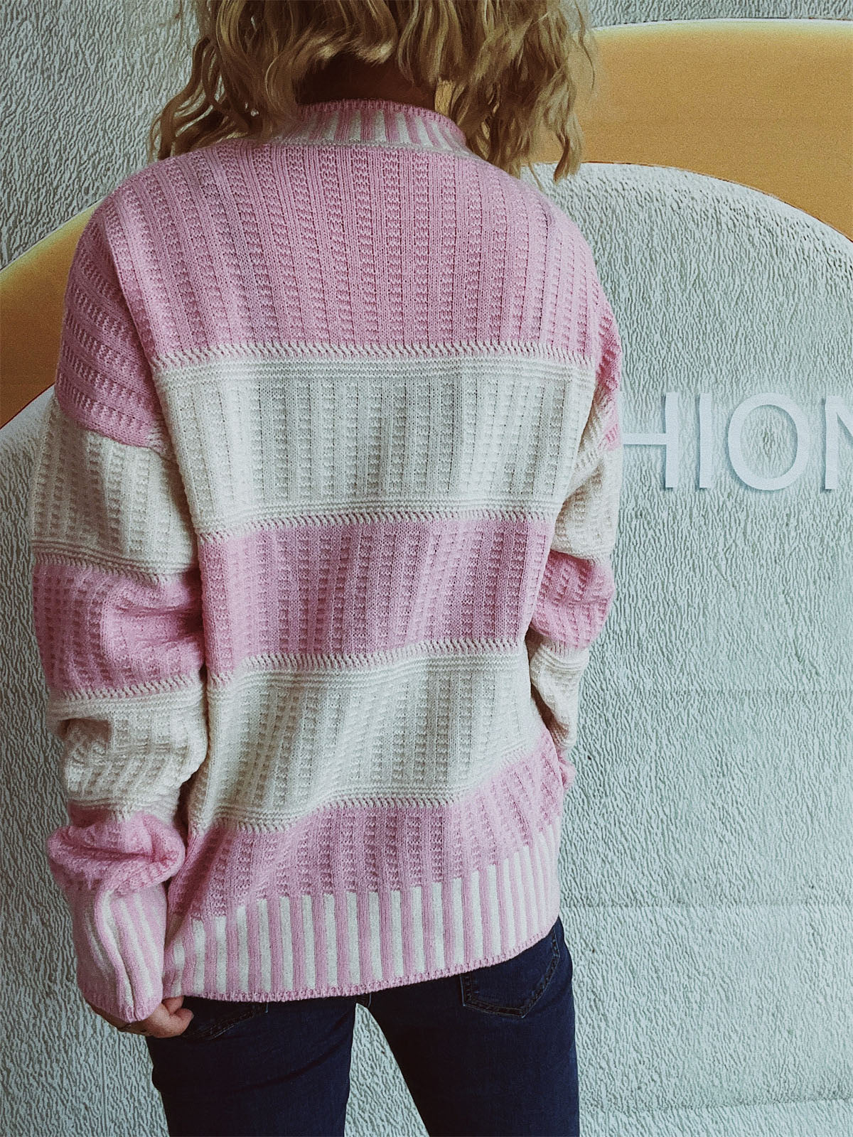 Contrast Round Neck Long Sleeve Sweater - Charming Charlie