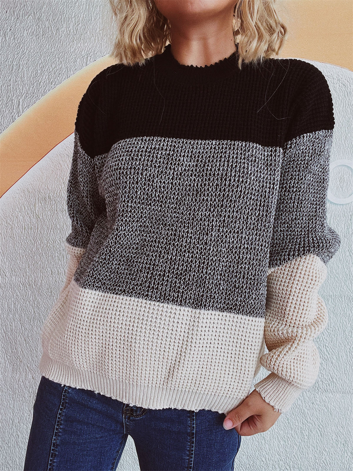 Color Block Long Sleeve Sweater - Charming Charlie