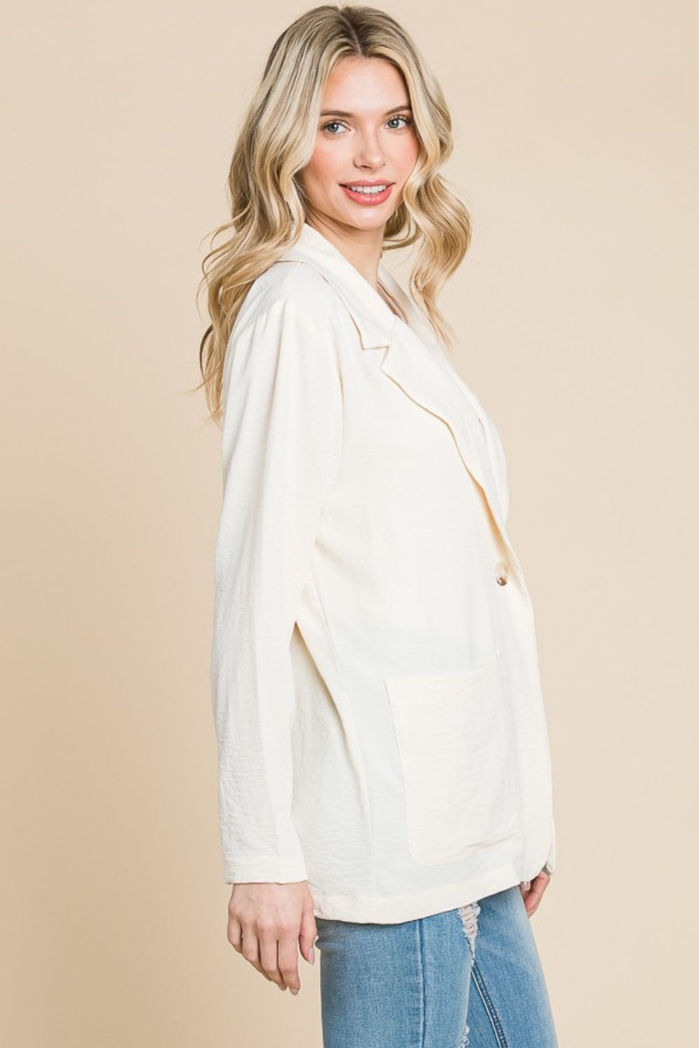 Culture Code One Button Long Sleeve Blazer with Pockets - Charming Charlie